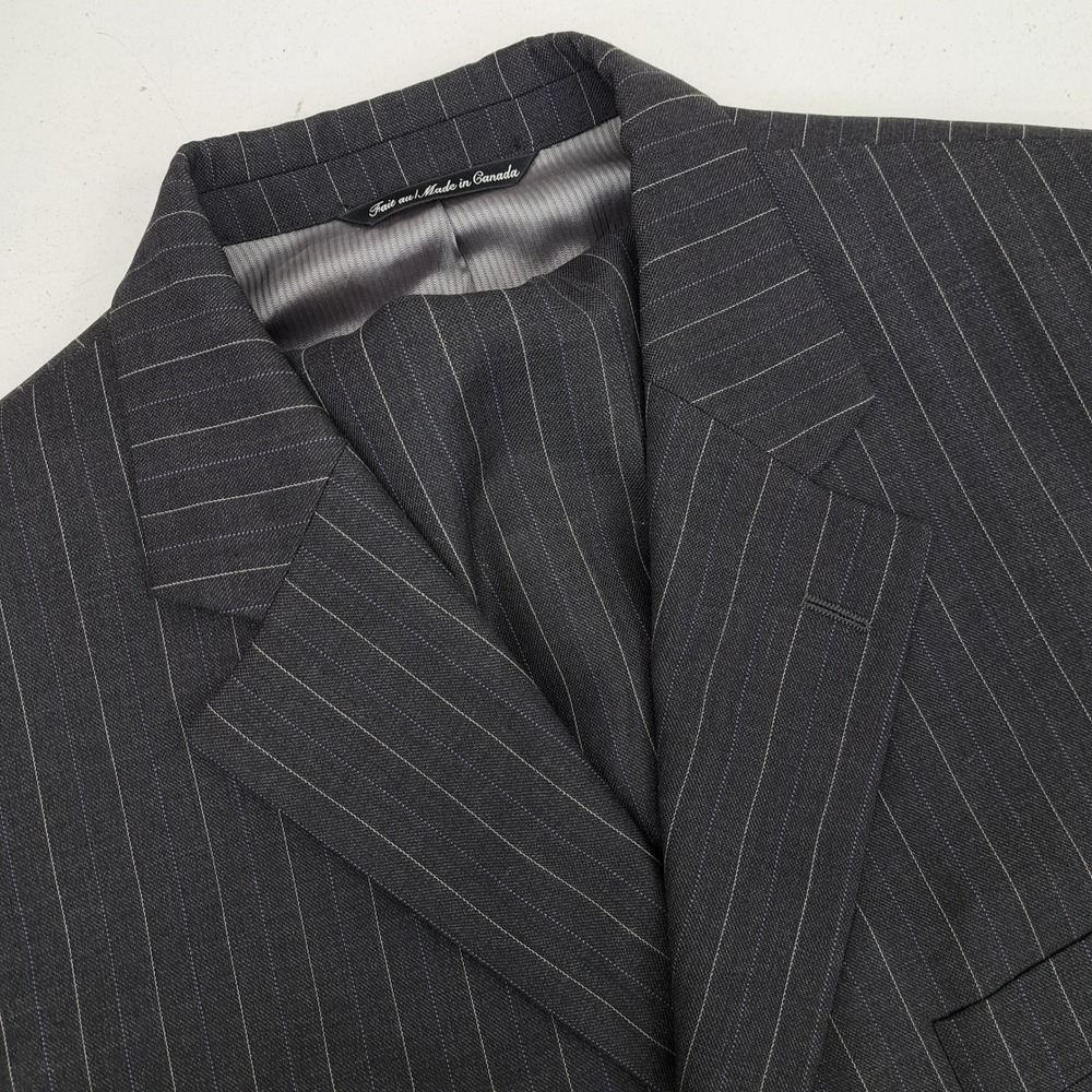 Jack Victor Mens 42R Charcoal Pinstripe Wool 2 Piece Suit Chalk Line Pants 36x28